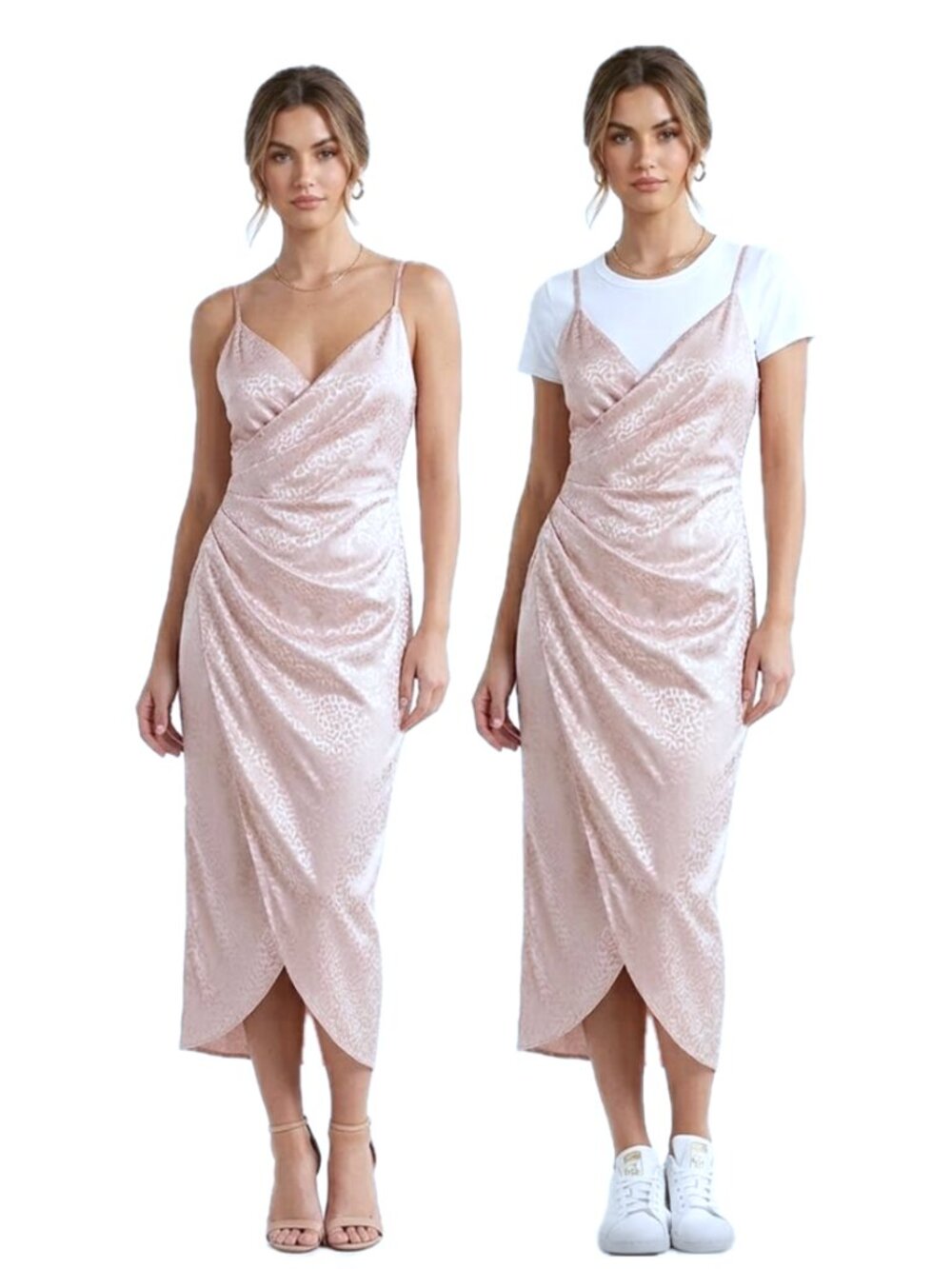 NWT Area Stars | Satin Midi Slip Dress Pink Champagne Animal Print | Medium